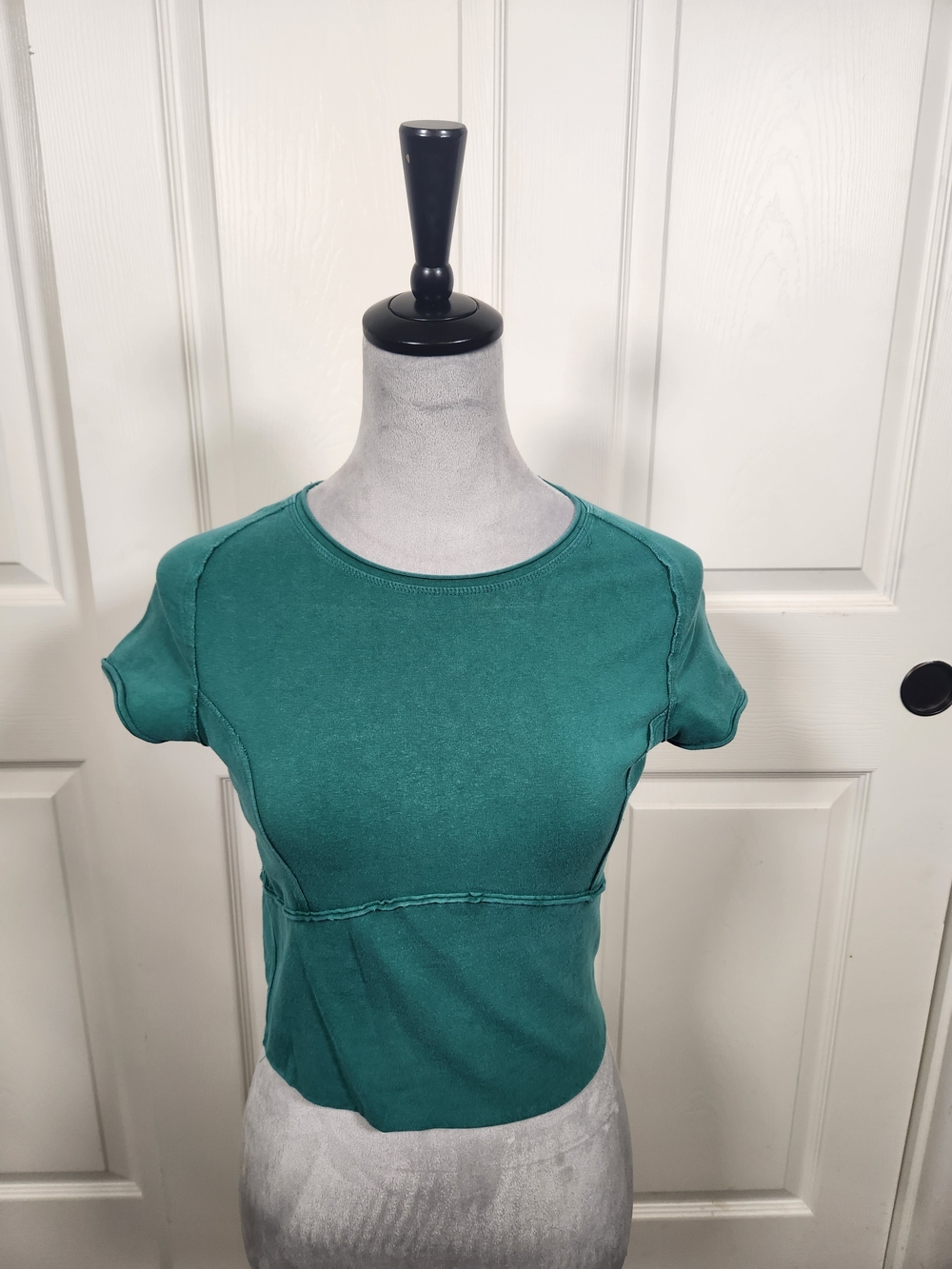 Free People Teal Short Sleeve Seam-Detail Crop Top
